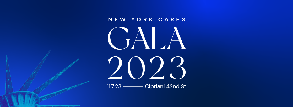 Text on blue background that reads "New York Cares Gala 2023"