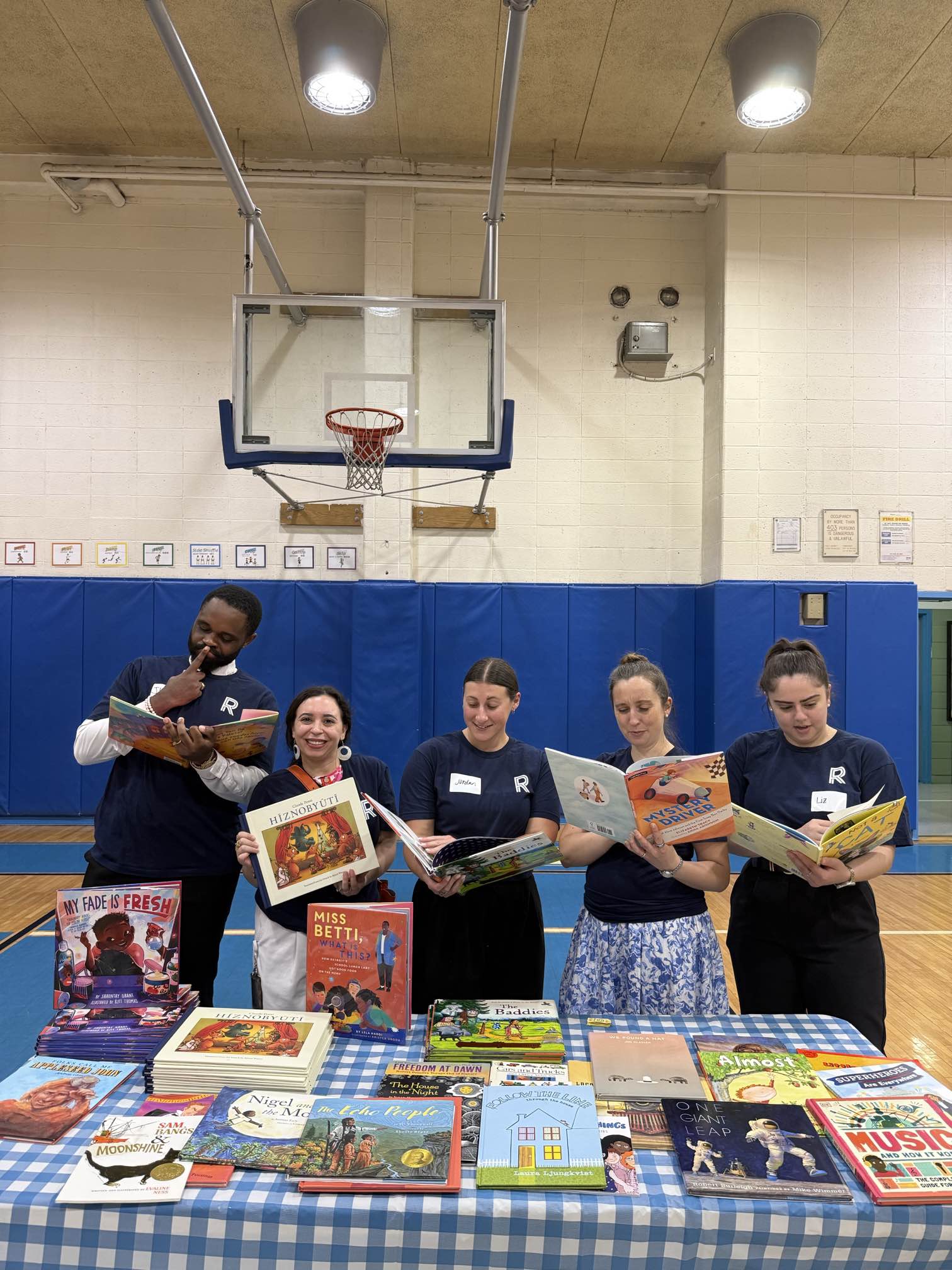 Corporate volunteers at a book fair